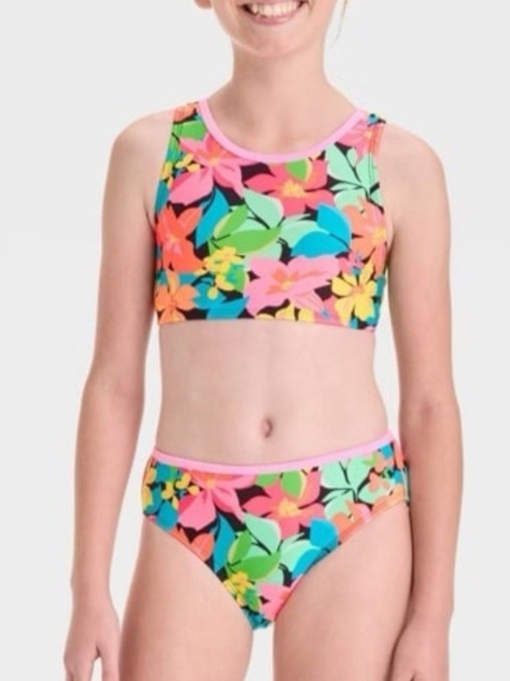Cat & Jack Girls' Island Vacay Floral Bikini Set Black Size S(6/7)